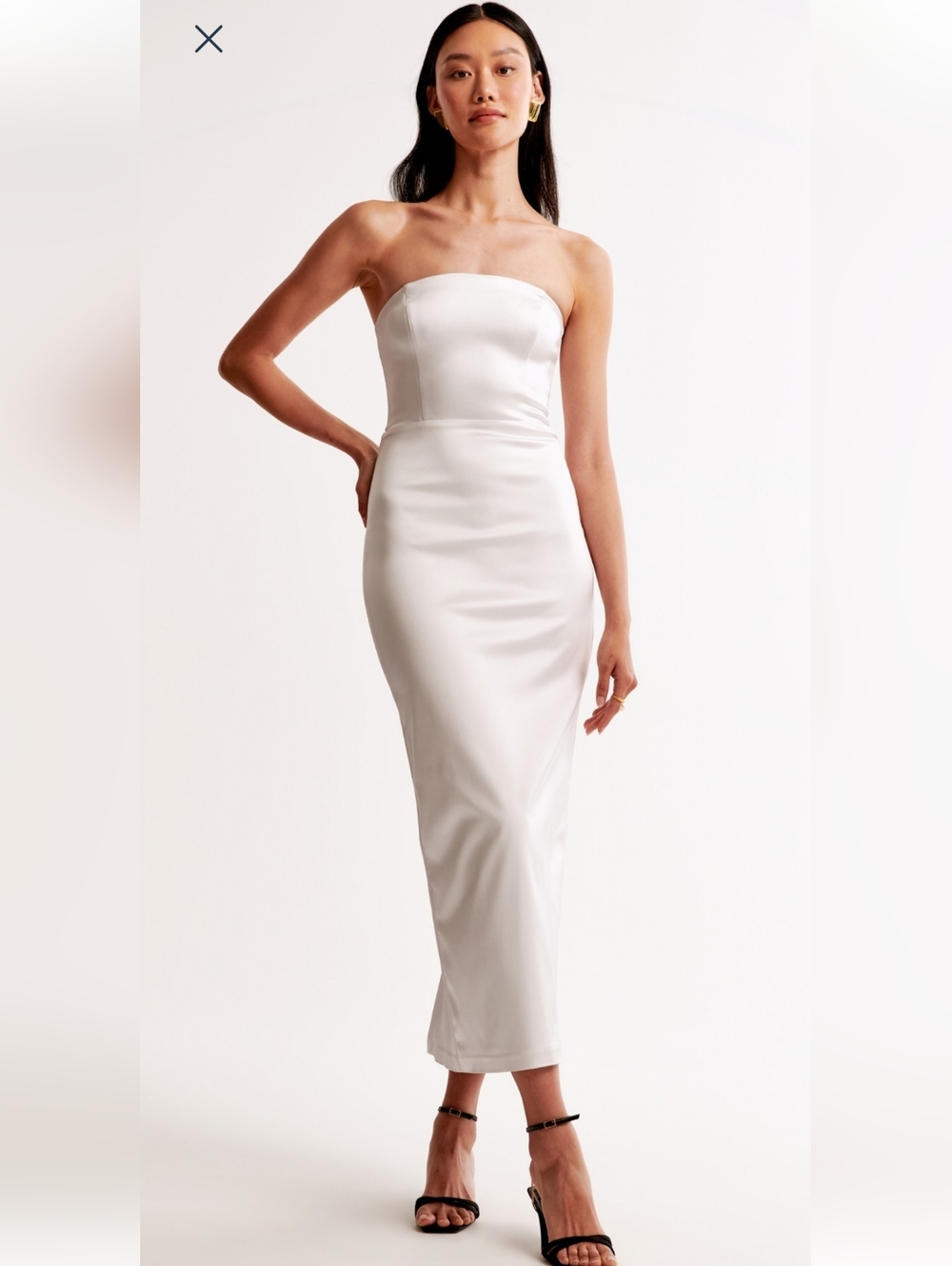 Abercrombie & Fitch Strapless Satin Sculpt Stretch  Midi Dress White Bridal